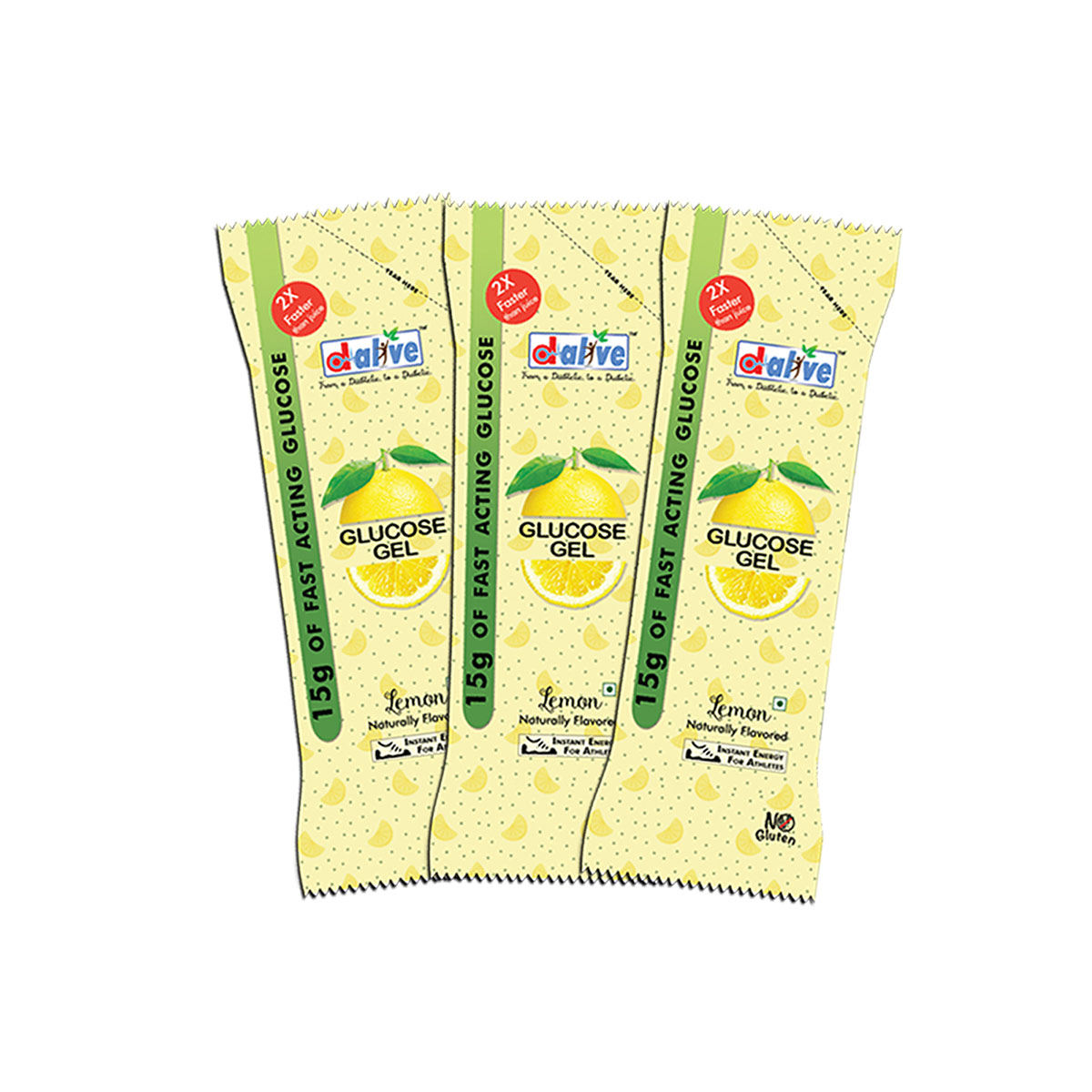 D-Alive 15g of Fast Acting Glucose Gel for Hypoglycaemia - Instant Energy (Lemon - Total 3 Pocket Size Sachet: 30g Each)