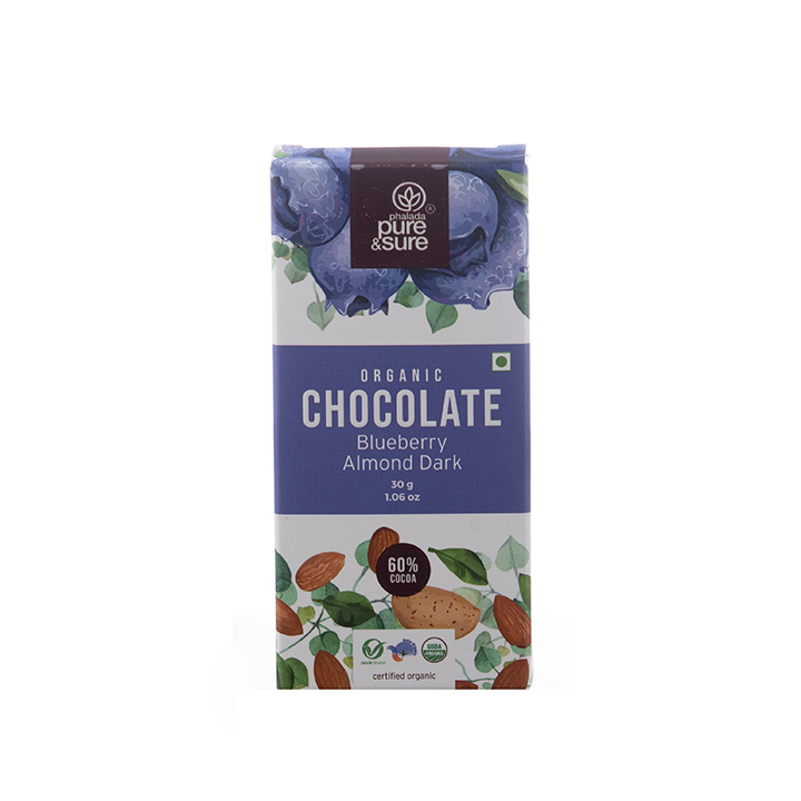 Pure & Sure ORGANIC CHOCOLATE BAR ,BLUEBERRY ALMOND DARK