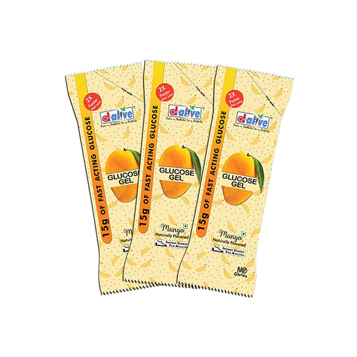 D-Alive 15g of Fast Acting Glucose Gel for treating Hypoglycaemia - Instant Energy (Mango - Total 3 Pocket Size Sachet: 30g Each)