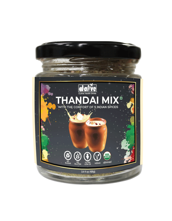 D-Alive Thandai Instant Drink Premix (Sugar-Free, Organic, Ultra-Low GI, Vegan, Diabetes and Keto-Friendly, No Emulsifier Antioxidant and Tasty)